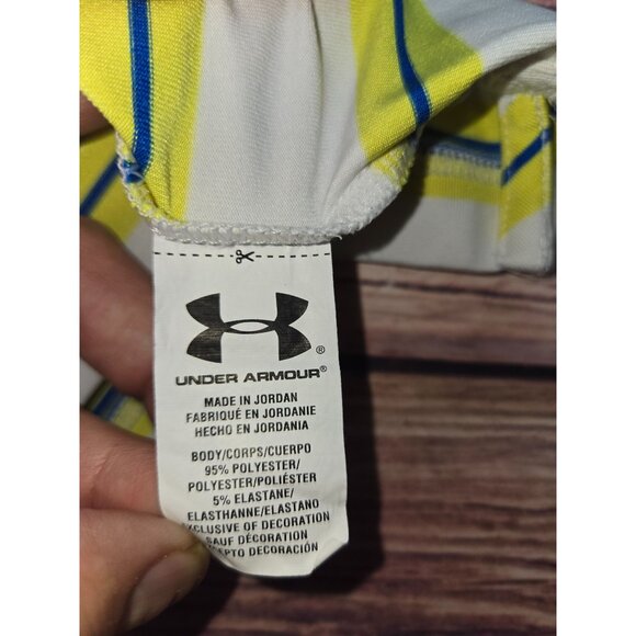 Under Armour Mens White Polo Small With Yellow & Blue Stripes - Picture 7 of 9